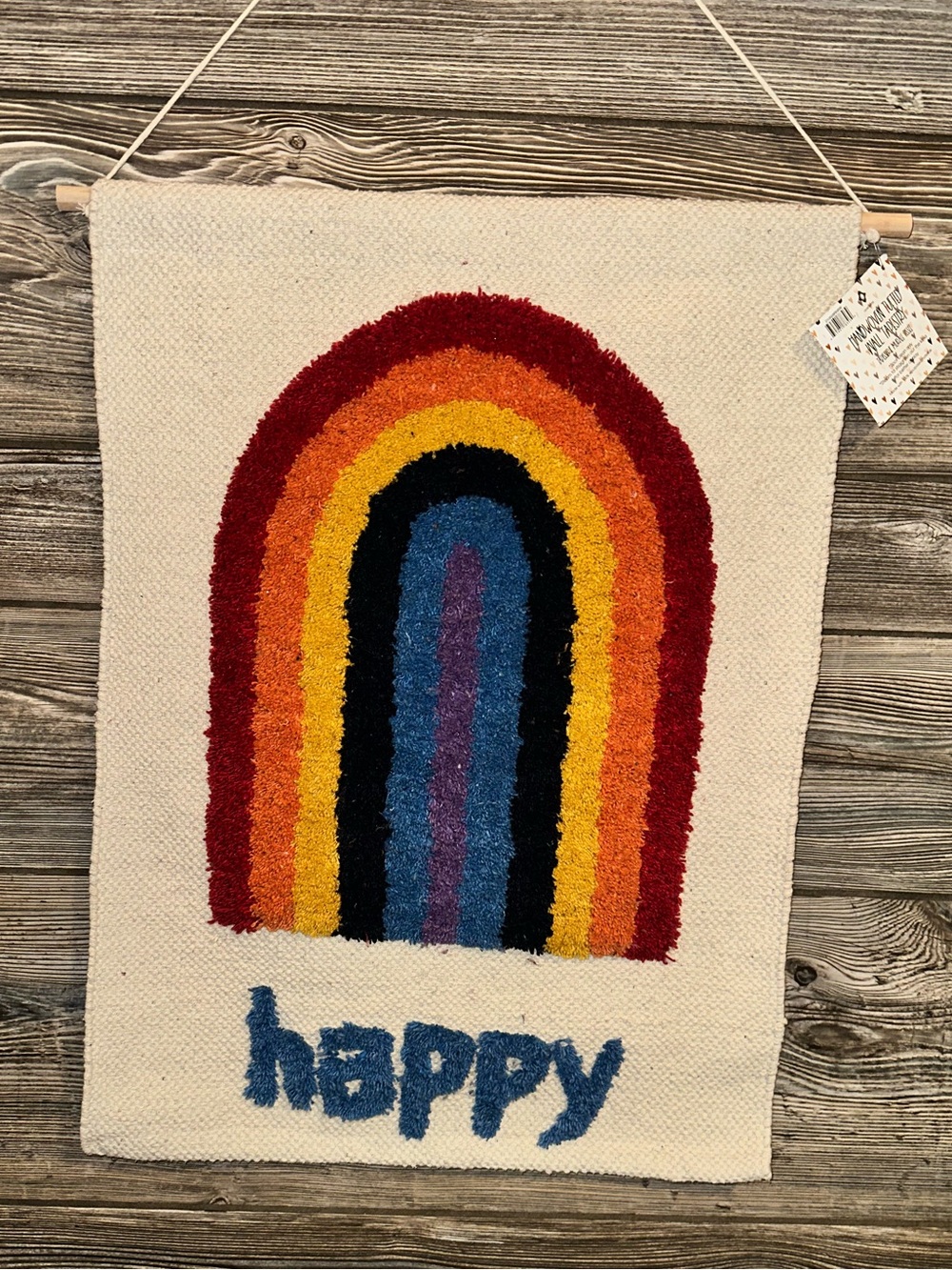 Handwoven Tufted Happy Rainbow Wall Hanging - Multicolor Cotton Tapestry Decor